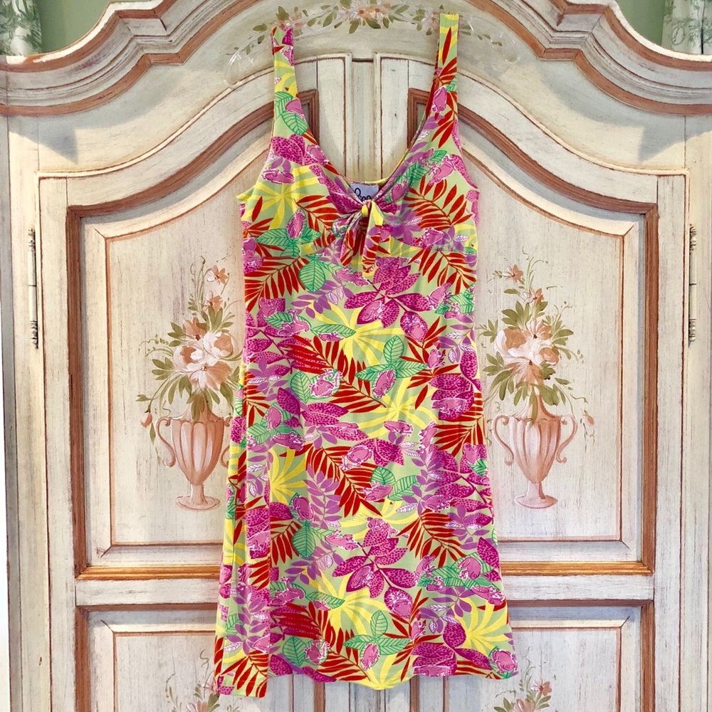 LILLY PULITZER Printed Dress Size M leaf print stretchy fabric